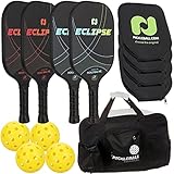 Champion Eclipse Graphite Pickleball Paddle Set | Includes 4 Paddles + 4 Outdoor Pickleballs + 4...