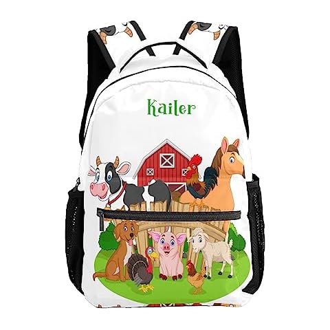 NZOOHY Farm Animals Personalized School Backpack for Kid Boy Girls Primary Daypack Bookbag Custom Name Travel Bag Cover