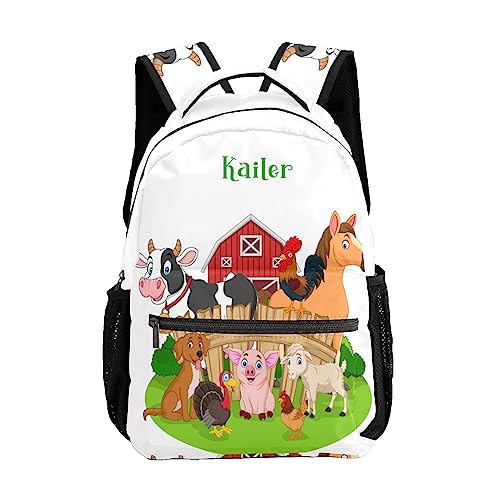 Farm Animals Personalized School Backpack for Kid Boy Girls Primary Daypack Bookbag Custom Name Travel Bag