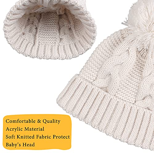 Jangannsa Winter Knit Baby Hat Twist Warm Beanie For Boys Girls Infant Toddler Baby Beanie With Pompom(6-12 Months,Ivory White) #TOP3