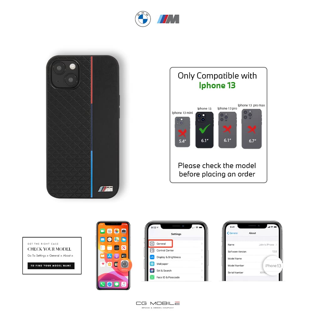 BMW BMHCP13MTRTBK - Custodia per iPhone 13 6,1", collezione M Triangles