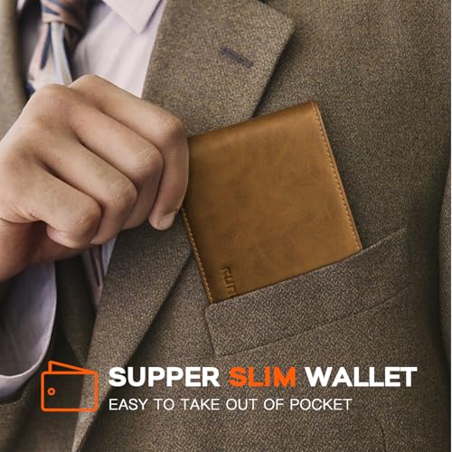 Image of RUNBOX Wallet for Men Slim Leather Bifold RFID Blocking Minimalist Front Pocket Design with Gift Box | Minimalist Front Pocket Design, Holds 8 Cards, RFID Protection, Gifts for Men on Birthdays, Father's Day, and Christmas
