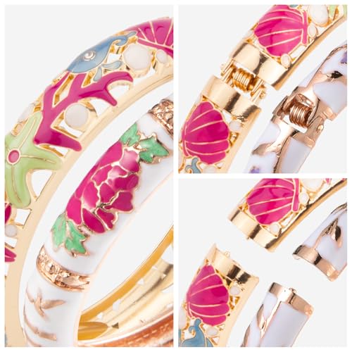 Image of UJOY Vintage Cloisonne Jewelry Handcrafted Bracelets Gorgeous Enameled Flower Plated Cuff Bangles Gifts 88A