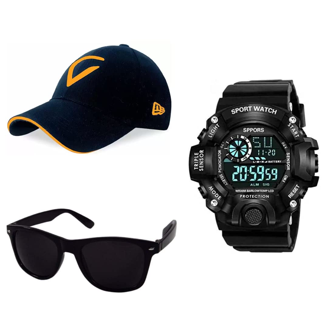 UNEQUETREND Digital Sports Watch, Multi-Functional Watch for Boys & Men with Cap and Goggle, Combo Pack of 3-WCS-2645- Black (B09SKZPSZH) Amazon Price History, Amazon Price Tracker