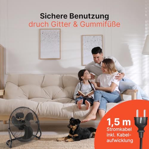 ProfiCare® XL Windmaschine mit 45 cm Ø | Ventilator verstellbarer Winkel | Bodenventilator 3 Stufen | Ventilator leise aus Metall | Luftkühler | Standlüfter | Raumkühler | PC-VL 3066 WM schwarz