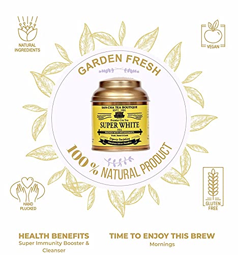 Image of Sancha Tea Boutique Super White Tea (25X3 Cups) - Pure Buds, World's Healthiest, Limited Edition Silver Needles, Organic Darjeeling, 100% Natural