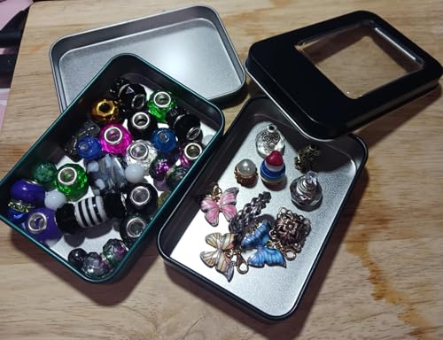 Image of Portable Universal Metal Storage Box, Mini Rectangular Empty Metal Tin with Lid for Storing Candy Jewelry Crafts (Greener+Black)