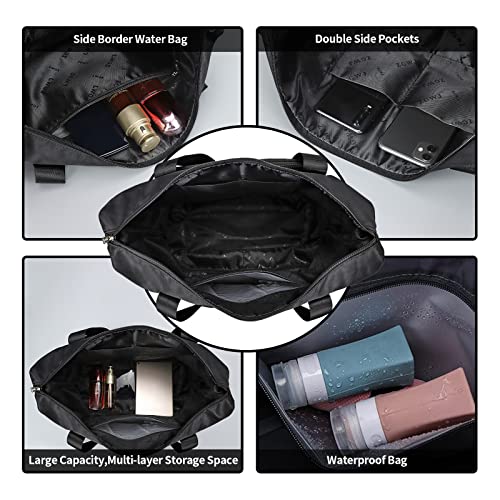 Zgwj Travel Duffel Tote Bag,Waterproof Shoulder Weekender Bag For Women And Men Swim Sports Travel Gym Bag,Foldable And Expandable Bag Lightweight And Easy Carry On Black thumb #3