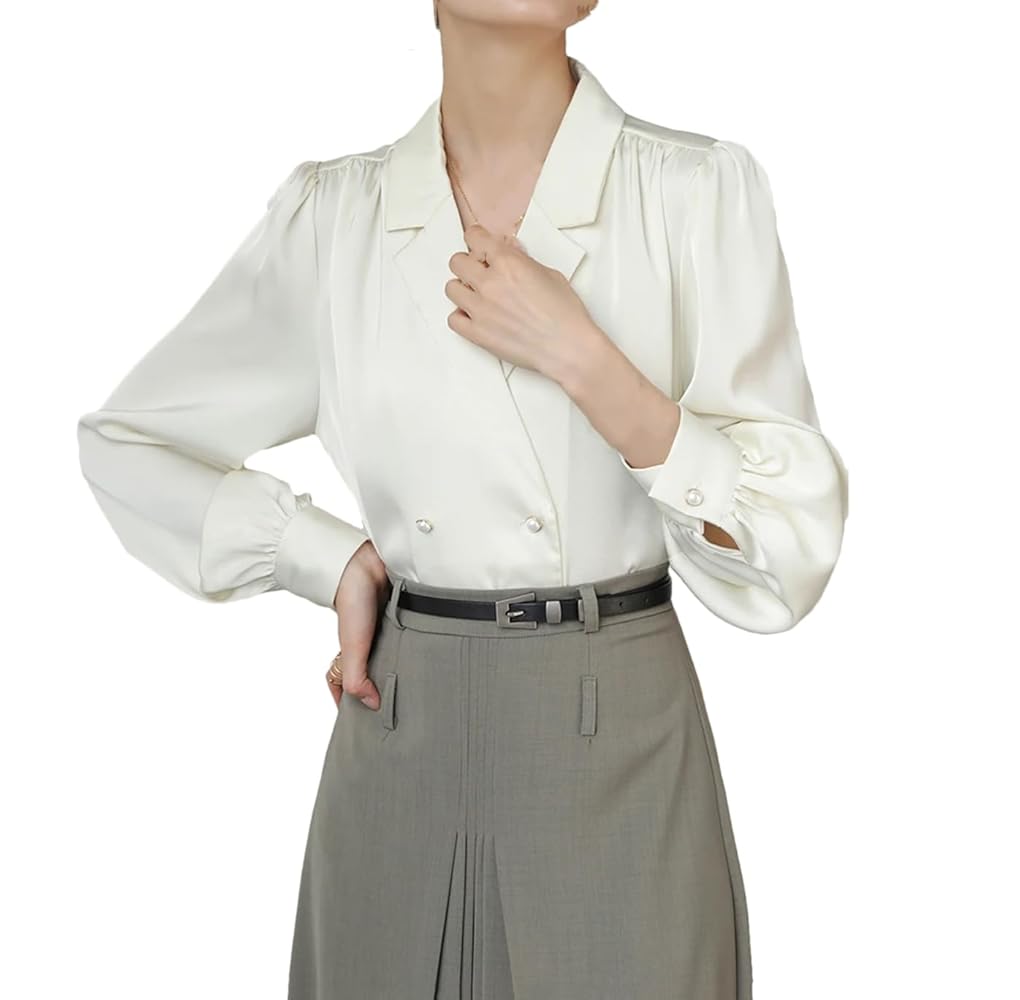 Amazon.com: Women Solid Notched Collar Shirt Long Sleeve