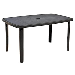 Tomaino Mesa de jardín de plástico rectangular con patas desmontables, 138 x 87 x 72 cm (new antracita)