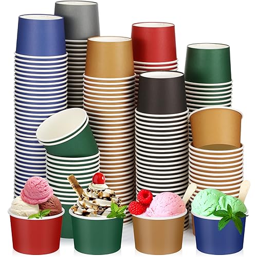 Image of Nuenen 300 Pcs 8 oz Summer Ice Cream Paper Cups Bulk Disposable Dessert Cups Solid Color Paper Dessert Bowls for Snack Sundae Spring Party Favors Ice Cream Bar Supplies (Bright Color)