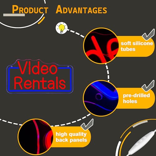 Image of Allball Video Rentals Neon Sign, Movie Night LED Neon Light USB Powered Dimmable, for Home Cinema Basement Bar Gaming Room Private Cinema Movie Theme Birthday Gifts(15.7 * 7.8 In)