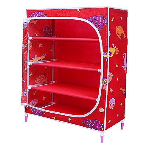 Image of Little One'S | 4 Shelves Baby Foldable Wardrobe | Aquatic Red (Made In India) - Fabric