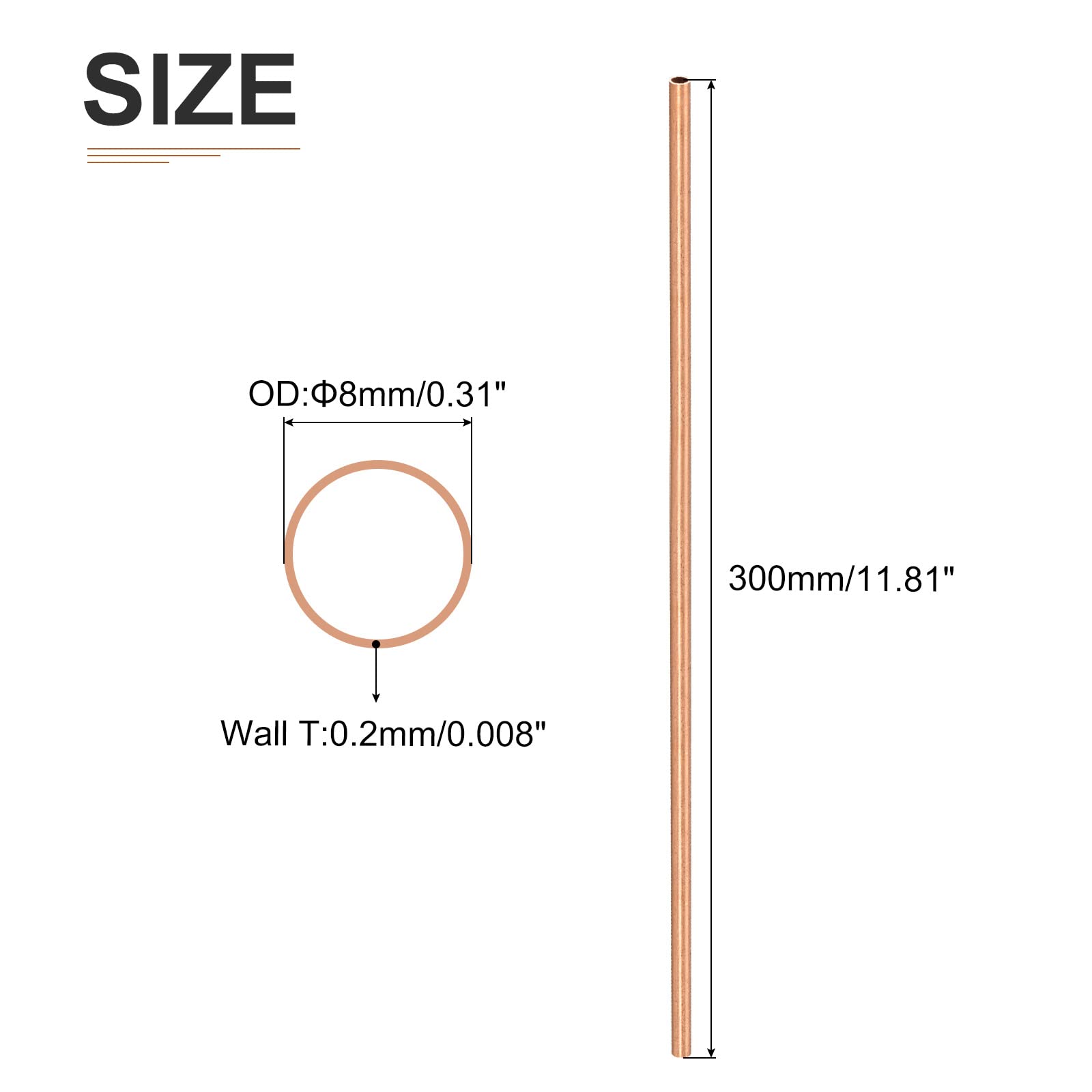 DTGN 8 mm x 0,2 mm x 300 mm (ODxWall TXL) miedziana rura - 1 opakowanie - dobra do wyposażenia maszynowego DIY dekoracyjna rama - okrągłe metalowe rurki