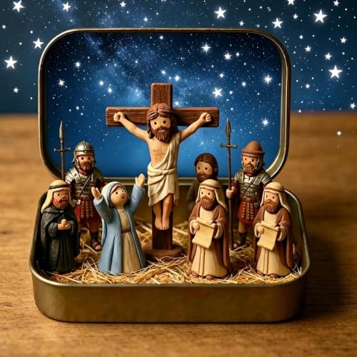 2 PCS Mini Jesus Figures Christmas Nativity in a Tin Box Nativity Scene - image 8