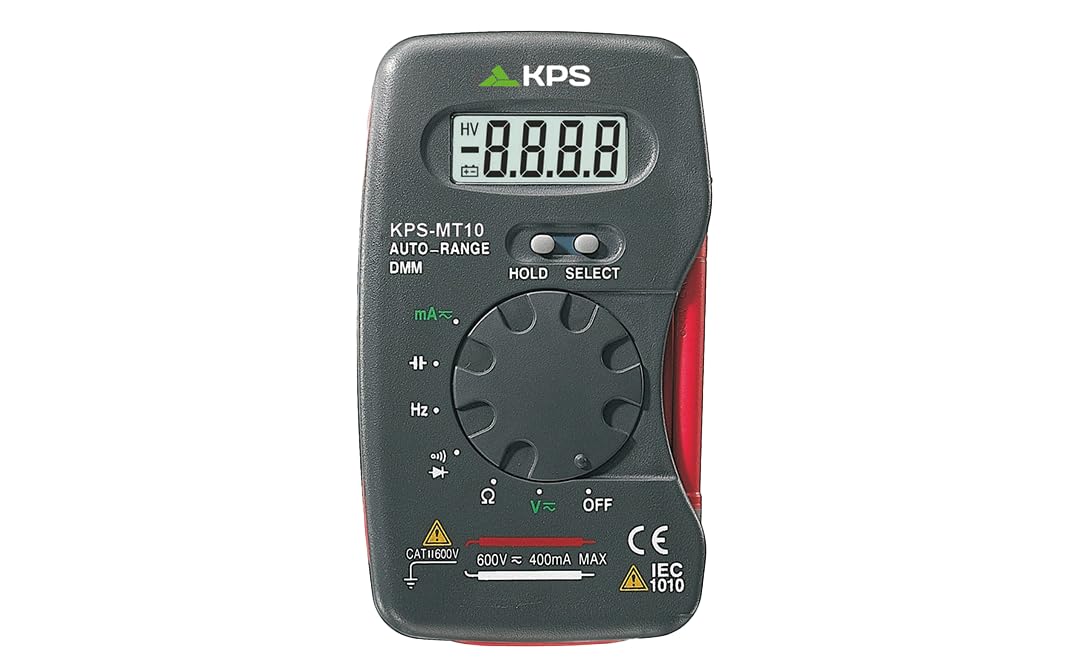 KPS - MT10 Digital-Multimeter, 4000 Counts, Spannungsmessung DC/AC 600 V, DC/AC 400 mA, Widerstand, Kapazität und Frequenz mit Alarm.