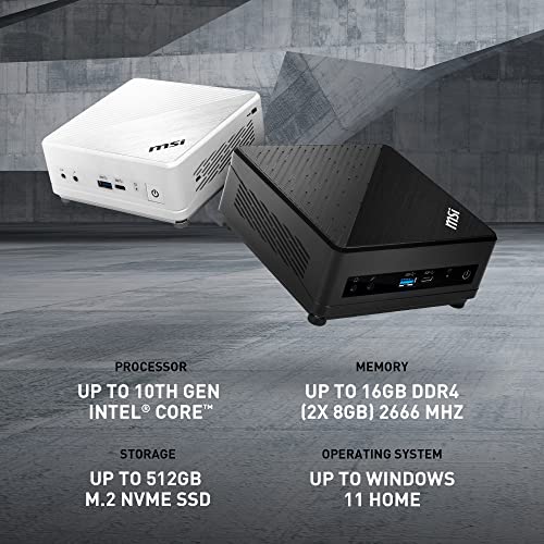 Image of MSI Cubi 5 Mini PC: Intel Core i7-10510U, 16GB DDR4 (2x8GB) 2666MHz, 256GB SSD, WiFi 6, Bluetooth 5.2, USB Type-C, Dual Display, Energy Efficient, Black, Windows 11 Pro: 10M-628US