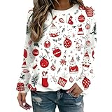 HUIFUAO - Sudadera de Navidad para mujer, diseño divertido de árbol de Navidad, suéter de manga larga con estampado de Papá Noel, copo de nieve, talla grande, disfraces de festival, Z03 Blanco, M