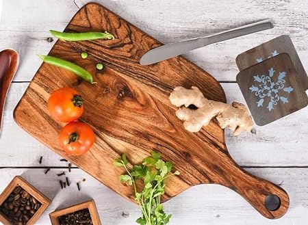 Homes Mika Acacia Wood Serving Board/Chopping Board | Handcrafted | Made in India Wooden Cutting Board (Brown Pack of 1)