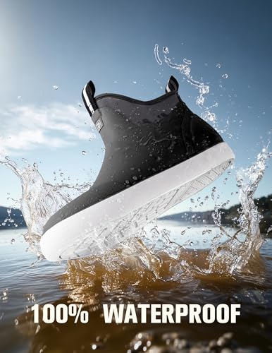 Deck Boots for Men, Waterproof Insulated Mens Rain Boots, Anti-Slip Ankle Fishing Boots, Rubber Boots with High Traction for Outdoor, Size 6-132