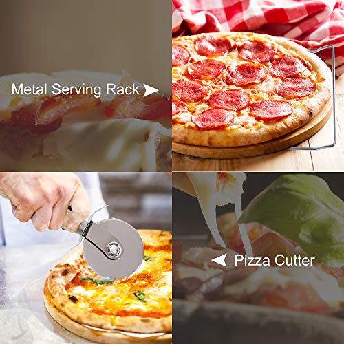 pentaQ 4 Pieces Pizza Stone Set, 15\" Pizza Stone for Grill and Oven with 10 Inch Stainless Steel Pizza Peel, Serving Rack and Pizza Cutter for Free, Cordierite Round Baking Stone - Thumbnail 4