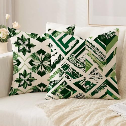 Housse coussin vert 75x75cm géométrie double face lin de qualité supérieure - 3