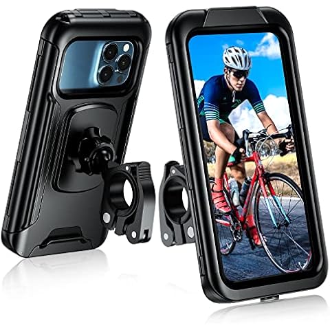 TEUEN Bike Phone Holder Waterproof Motorbike Phone Holder 360°Rotation Face/Touch ID&Upgrade Base Without Tools for Bicycle/ Motorcycle/Treadmill Bike Phone Mount Compatible with 4.0"-6.8"Smartphones Cover