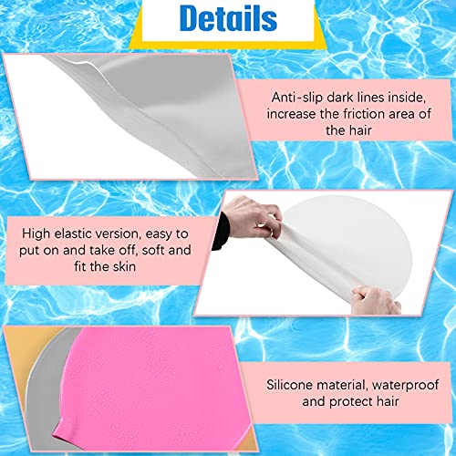 2 Piece Long Hair Swimming Cap For Man And Woman Silicone Swimming Cap Waterproof For Dreadlocks, Braids, Curls(Grey, Pink) #TOP2