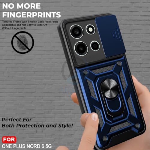 Image of AESTMO Tough Armor OnePlus Nord 6 5G Bumper Back Case Cover | Ring Holder & Sliding Camera Shield Cover | 360 Degree Protection Back Case Cover for OnePlus Nord 6 5G (Blue)
