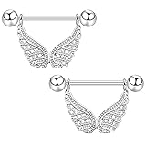 TRBR 14G Angel Wing Nipple Piercing Jewelry for Halloween, Nipple Rings Surgical Steel for Men and Women, Nipple Shields Barbell Rings, 14 Gauge, A Pair