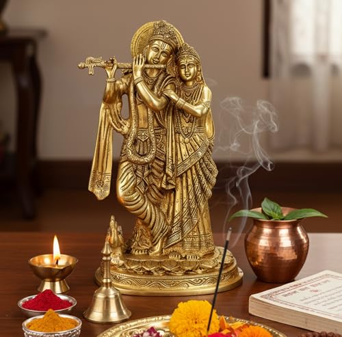 eSplanade Brass Radha Krishna Murti Idol Statue Sculpture - 12 inches | Pooja Idols | Home Decor