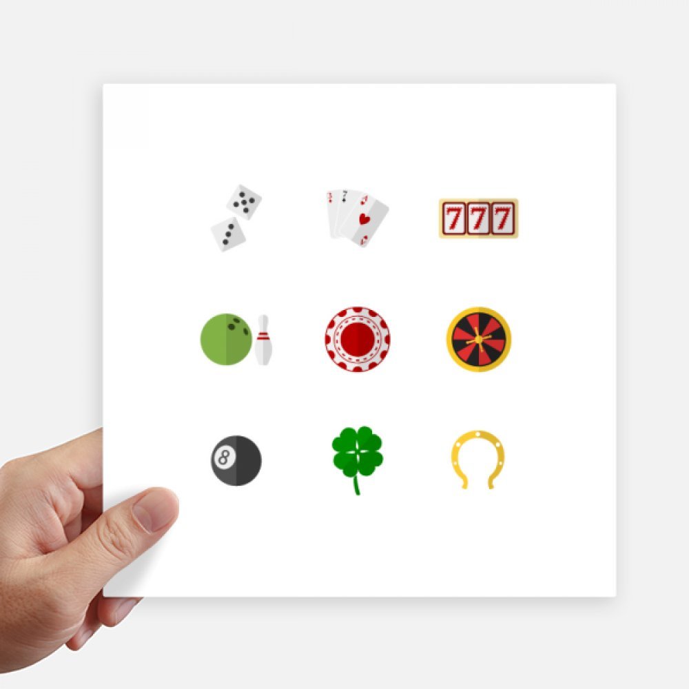 Stickers autocollants casino de 20 cm décors multicolores carrés pour customisation de valise
