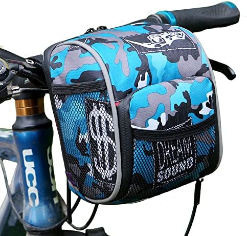 Ronssie Kids Bike Basket Bicycle Handlebar Bag Organizer, Cool Camouflage Front Bike Decoration Accessory for Adults & Childs, Fits for Tricycle, Balance Bike, Scooter for Girls & Boys (Blue)