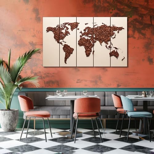 Image of The Castle Decor World Map Painting With Frame 5 Big Size Multiple Frames Wall Art Painting for Living Room,bedroom,drawing Room,hotels-wooden Framed-digital Painting (27x48 inch, multicolor7)