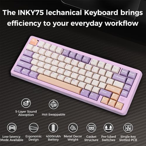 Image of MK INKY75 CNC Aluminum Mechanical Keyboard Triple-Mode Connectivity Gaming Keyboard, 75% Layout Mechanical Keyboard,with Superior Acoustics, Creamy Sounding, RGB /HMX /4000mAh(Dream Lavender)