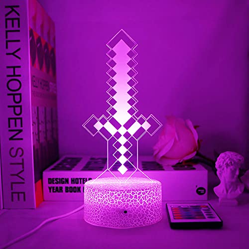 Mine-Craft Veilleuse 3D pour Enfants avec Télécommande 16 Couleurs LED Illusion Lampe de Bureau, Rechargeable par USB, Décoration de Chambre d'Enfants, Cadeau pour Garçons et Filles Fans-witte barst