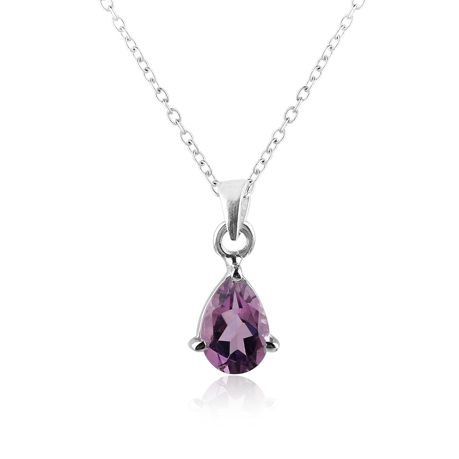 CRYSTALIS Natural Amethyst Gemstone Crystal Pendant Necklace, High Grade Brilliant Cut Crystal in Prong, Chakra Healing Women Gift Jewelry, Rhodium Over 925 Sterling Silver Chain 18 inch
