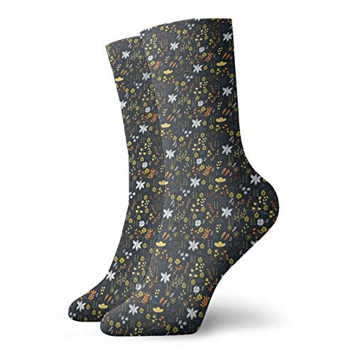 Fashion Compression Socks,Childish Doodle Art Pattern With Different Blossoms Leaves Dots And Small Triangles,Performance Polyester Cushioned Athletic Crew Socks for Running,Athletic, -12 inch