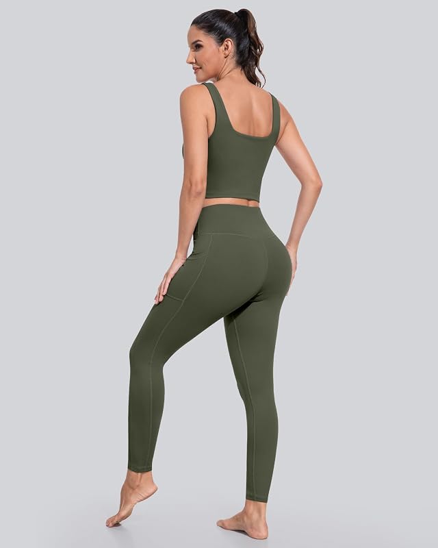 CHRLEISURE Leggings with Pockets for Women, High Waisted Tummy Control Workout Yoga Pants(5 Packs Black,Gray,Navy,Wine,JLGreen, M) image 6
