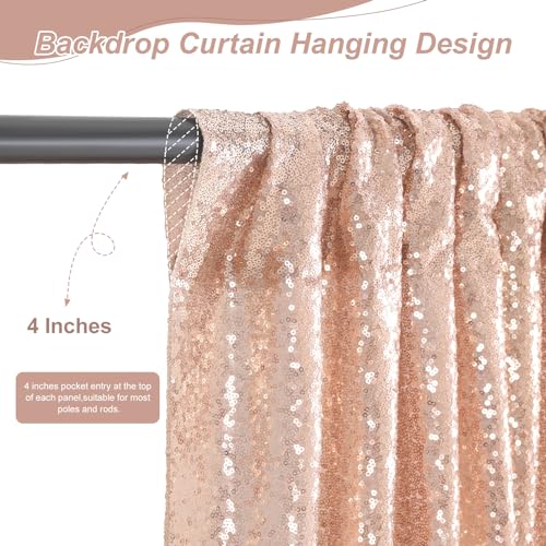 Image of SoarDream Rose Gold Glitter Sequin Backdrop Curtains 4 Pieces 2ftx8ft Dessert Backdrop Wedding Party Decor Glitter Photography Background