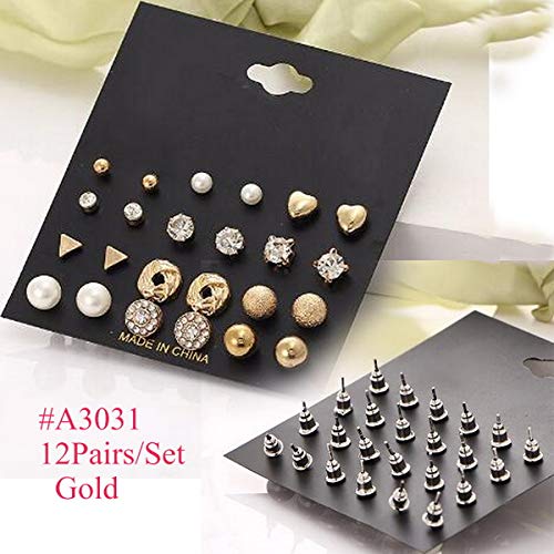 SMALL-CHIPINC - 12-36 Pairs/Lot White Crystal & Simulated Pearl Stud Earrings Set Women Small Ear Studs Vintage Accessories Jewelry