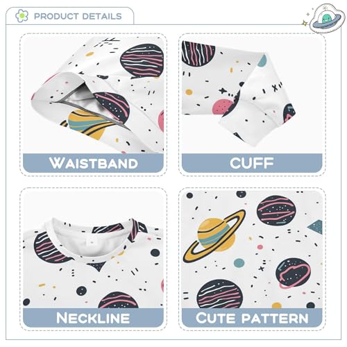 JUNZAN Cartoon Outer Planets Alphabet White Big Girls Sweatshirts Hoodies Crewneck Boys Sweat Shirt Athletic 4T3