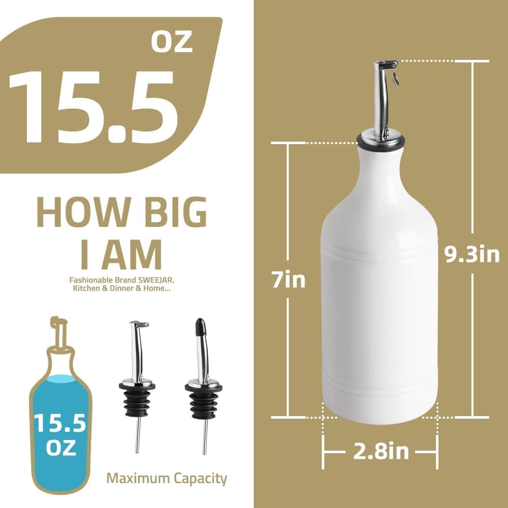 Sweejar Home Botellas dispensadoras de aceite de oliva de cerámica con bandeja, juego dispensador de aceite de 560 ml para encimera de cocina, vinagre opaco para almacenamiento de salsa de soja
