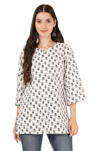 Image of Amazon Brand - Anarva Jaipuri Cotton Printed Short Kurti for Women
