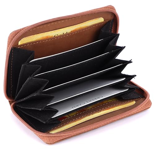 Genuine Leather 12 Credit or Debit Card Holder Tan | Unisex RFID Blocking Card Holder Handcrafted I Multiple Credit/Debit Card Slot3