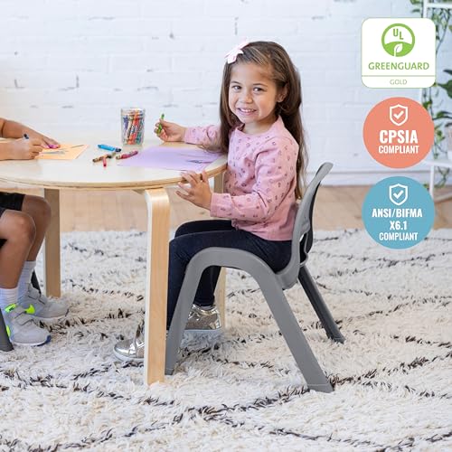 Image of ECR4Kids Plastic Stackable SitRight Chair, 11in, Classroom Furniture, Grey, 4-Pack