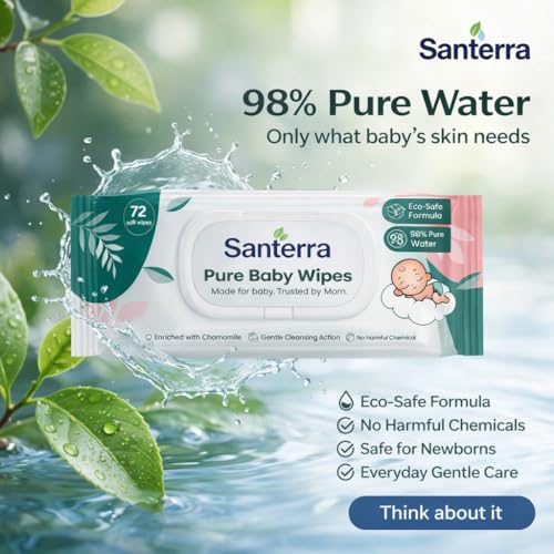 Image of Pure Baby Wipes Pack of 4 (288 Wipes) | Eco Safe formula, Extra Moisturiser, Tested by Mother's | Wipes with Chamomile, Aloe Vera & Vitamin-E |Dermatologically Tested with Alcohol-Free, Paraben-FreePure | Baby Wipes for Newborns & Infants