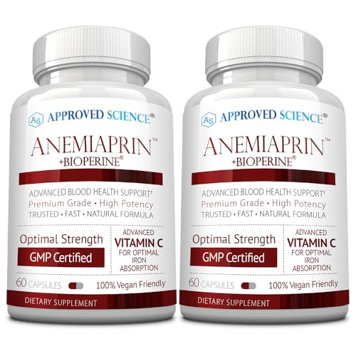 Approved Science Anemiaprin - Iron Bisglycinate with Vitamin C - Gentle On Stomach - Non Constipating Iron Supplement for Women and Men - Blood Support - with Folate and B12-2 Months - Vegan