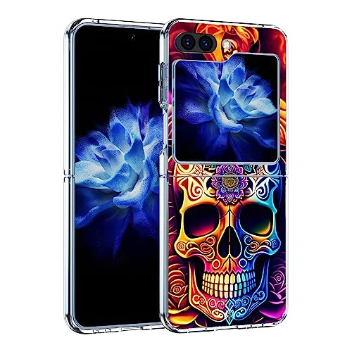Bcov Galaxy Z Flip 5 Case,Colorful Mandala Skull Flowers Anti-Scratch Solid Hard case Protective Shookproof Phone Cover for Samsung Galaxy Z Flip 5