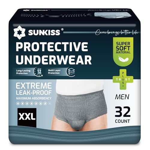 SUNKISS Pañales para Hombre con Incontinencia Protección Diurna Desechable Adultos Ropa Interior Absorbente con Máxima Gris Talla XXL 32 Unidades